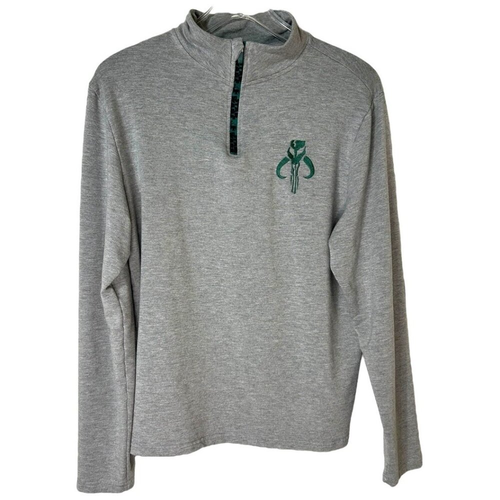 Star Wars Mandalorian Embroidered Gray 1/4 Zip Long-Sleeve Shirt - Size‎ Small